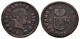 Fernando VII (1808-1833). 1 maravedí. 1833. Pamplona. (Cal-1660). Ae. 2,24 g. Escudo entre P-P. BC+. Est...18,00.