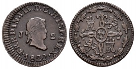 Fernando VII (1808-1833). 2 maravedís. 1820. Jubia. (Cal-1587). Ag. 2,58 g. MBC+. Est...75,00.