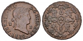 Fernando VII (1808-1833). 2 maravedis. 1730. Segovia. (Cal-1731). Ae. 2,52 g. EBC-. Est...30,00.