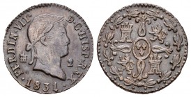 Fernando VII (1808-1833). 2 maravedís. 1831. Segovia. (Cal-1732). Ae. 2,63 g. MBC+. Est...15,00.