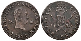 Fernando VII (1808-1833). 3 maravedís. 1826. Pamplona. (Cal-1644). Ae. 5,78 g. MBC+. Est...50,00.