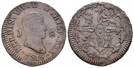 Fernando VII (1808-1833). 8 maravedís. 1816. Jubia. (Cal-1549). Ae. 9,36 g. MBC-. Est...18,00.