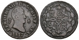 Fernando VII (1808-1833). 8 maravedís. 1817. Jubia. (Cal-1550). Ae. 10,30 g. MBC. Est...20,00.