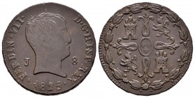 Fernando VII (1808-1833). 8 maravedís. 1825. Jubia. (Cal-1561). Ae. 10,38 g. Tipo cabezón. MBC/MBC+. Est...75,00.