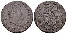Fernando VII (1808-1833). 8 maravedís. 1815. Segovia. (Cal-1672). Ae. 12,40 g. Rayitas en reverso. MBC+. Est...60,00.