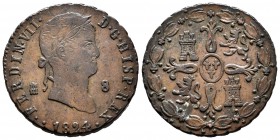 Fernando VII (1808-1833). 8 maravedís. 1824. Segovia. (Cal-1684 variante). Ae. 12,30 g. Dos puntos a la izquierda de la fecha. MBC+. Est...60,00.