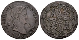 Fernando VII (1808-1833). 8 maravedís. 1830. Segovia. (Cal-1694). Ae. 11,09 g. Dos puntos a izquierda de la fecha. MBC/MBC+. Est...40,00.