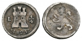 Fernando VII (1808-1833). 1/4 real. 1821. Lima. (Cal-1462). Ag. 0,91 g. MBC-. Est...60,00.