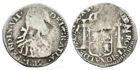 Fernando VII (1808-1833). 1/2 real. 1812. Zacatecas. (Cal-1414). Ag. 1,25 g. Moneda Provisional. Busto imaginario y sin ensayador. Escasa. BC+/MBC-. E...
