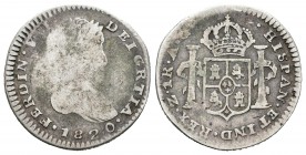 Fernando VII (1808-1833). 1 real. 1820. Zacatecas. AG. (Cal-1252 variante). Ag. 2,75 g. Leyenda GRTIA en anverso. Muy rara. BC-/BC. Est...170,00.