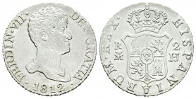Fernando VII (1808-1833). 2 reales. 1812. Madrid. IJ. (Cal-911). Ag. 5,83 g. Escasa. EBC-. Est...180,00.