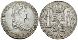 Fernando VII (1808-1833). 8 reales. 1815. Lima. JP. (Cal-483). Ag. 27,67 g. Bonito tono. EBC-. Est...140,00.