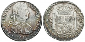 Fernando VII (1808-1833). 8 reales. 1810. México. TH. (Cal-541). Ag. 26,92 g. Busto imaginario. Parte con pátina iridiscente. MBC+. Est...100,00.