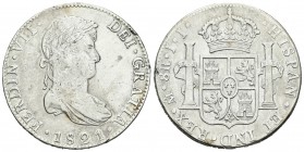 Fernando VII (1808-1833). 8 reales. 1821. México. JJ. (Cal-565). Ag. 26,74 g. Limpiada. BC+/MBC-. Est...40,00.