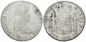 Fernando VII (1808-1833). 8 reales. 1815. Potosí. PJ. (Cal-604). Ag. 26,74 g. BC+. Est...35,00.