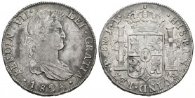 Fernando VII (1808-1833). 8 reales. 1825. Potosí. JL. (Cal-618). Ag. 26,91 g. Pátina. MBC-. Est...60,00.