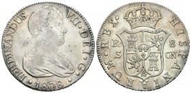 Fernando VII (1808-1833). 8 reales. 1808. Sevilla. CN. (Cal-634). Ag. 26,85 g. MBC+/EBC-. Est...250,00.