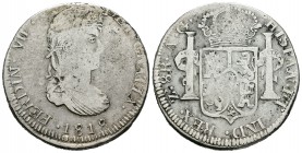 Fernando VII (1808-1833). 8 reales. 1818. Zacatecas. AG. (Cal-689). Ag. 25,68 g. Vanos habituales. Escasa. BC+. Est...60,00.