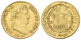 Fernando VII (1808-1833). 2 escudos. 1814. Madrid. GJ. (Cal-210). Au. 6,73 g. Primer año de busto laureado. MBC. Est...230,00.