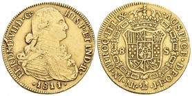 Fernando VII (1808-1833). 8 escudos. 1811/0. Santa Fe de Nuevo Reino. JF. (Cal-96). (Cal onza-1316). JF. 26,93 g. Busto de Carlos IV. MBC-. Est...850,...
