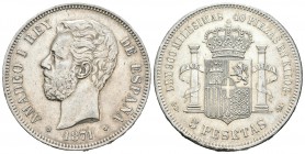 Amadeo I (1871-1873). 5 pesetas. 1871*18-71. Madrid. SDM. (Cal-5). Ag. 25,00 g. EBC-/EBC. Est...45,00.