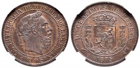 Carlos VII (1872-1876). 10 céntimos. 1875. Oñate. (Cal-10). Ae. Encapsulada por NN Coins como MS 63. Precioso ejemplar. Est...140,00.