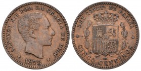 Alfonso XII (1874-1885). 5 céntimo. 1878. Barcelona. OM. (Cal-68). 5,11 g. MBC+. Est...20,00.
