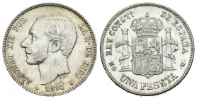 Alfonso XII (1874-1885). 1 peseta. 1883*18*83. Madrid. MSM. (Cal-59). Ag. 4,97 g. Escasa en esta conservación. EBC. Est...300,00.
