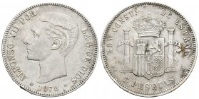 Alfonso XII (1874-1885). 5 pesetas. 1878*18-78. Madrid. DEM. (Cal-29). Ag. 24,81 g. MBC+. Est...20,00.