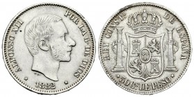 Alfonso XII (1874-1885). 50 centavos. 1882. Manila. (Cal-82). Ag. 12,98 g. La leyenda del canto comienza a las 6 h. Pequeño golpe en canto. EBC-. Est....