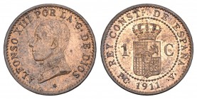 Alfonso XIII (1886-1931). 1 céntimo. 1911*1. Madrid. PCV. (Cal-78). Ae. 0,99 g. EBC. Est...75,00.