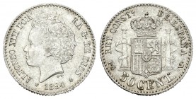 Alfonso XIII (1886-1931). 50 céntimos. 1894*9-4. Madrid. PGV. (Cal-58). Ag. 2,50 g. EBC. Est...40,00.