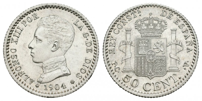Alfonso XIII (1886-1931). 50 céntimos. 1904*1-0. Madrid. PCV. (Cal-62). Ag. 2,51...