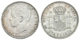 Alfonso XIII (1886-1931). 1 peseta. 1900*_ _-_ _. Madrid. SMV. (Cal-44). Ag. 4,88 g. Estrellas no visibles. MBC-. Est...18,00.