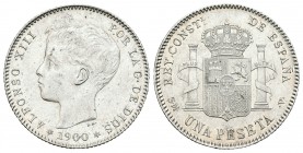 Alfonso XIII (1886-1931). 1 peseta. 1900*19-00. Madrid. SMV. (Cal-44). Ag. 5,03 g. SC-. Est...40,00.