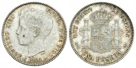 Alfonso XIII (1886-1931). 1 peseta. 1901*19-01. Madrd. SMV. (Cal-45). Ag. 4,96 g. Brillo original. EBC+. Est...150,00.