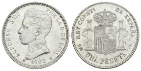 Alfonso XIII (1886-1931). 1 peseta. 1903*19*03. Madrid. SMV. (Cal-49). Ag. 5,03 g. EBC. Est...60,00.