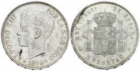 Alfonso XIII (1886-1931). 5 pesetas. 1898*18-98. Madrid. SGV. (Cal-27). Ag. 24,81 g. Pequeña oxidación en anverso. EBC. Est...50,00.