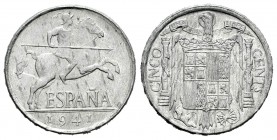Estado español (1936-1975). 5 céntimos. 1941. Madrid. (Cal-134). Al. 1,15 g. PLVS. SC. Est...20,00.
