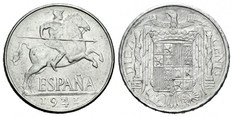 Estado español (1936-1975). 10 céntimos. 1941. Madrid. (Cal-128). Al. 1,77 g. SC...