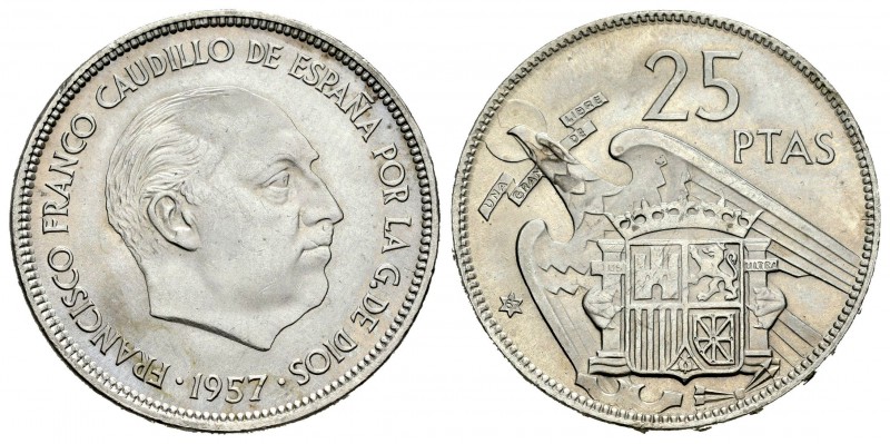 Estado español (1936-1975). 25 pesetas. 1957*67. Madrid. (Cal-36). Cu-Ni. 8,57 g...