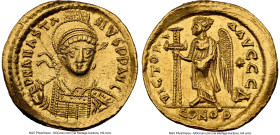 Anastasius I (AD 491-518). AV solidus (20mm, 4.48 gm, 6h). NGC Choice AU 5/5 - 3/5, edge marks, edge bend. Constantinople, 4th officina, ca. AD 491-49...