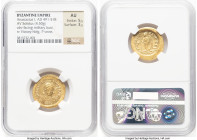 Anastasius I (AD 491-518). AV solidus (21mm, 4.50 gm, 6h). NGC AU 5/5 - 3/5. Constantinople, 10th officina, AD 498-518. D N ANASTA-SIVS PP AVG, pearl-...