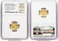 Anastasius I (AD 491-518). AV tremissis (16mm, 1.50 gm, 7h). NGC Choice AU 3/5 - 3/5, rotated strike. Constantinople, ca. AD 491-518. D N ANASTA-SIVS ...