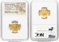 Justinian I the Great (AD 527-565). AV solidus (21mm, 4.45 gm, 7h). NGC Choice AU 5/5 - 2/5, edge bends. Constantinople, 10th officina, ca. AD 545-565...