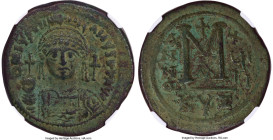 Justinian I the Great (AD 527-565). AE follis or 40 nummi (36mm, 6h). NGC Choice VF. Cyzicus, 1st officina, Regnal Year 18 (AD 544/5). D N IVSTINI-ANV...