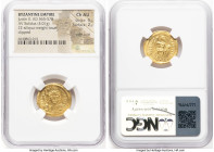 Justin II (AD 565-578). AV light-weight solidus of 22-siliquae (20mm, 4.01 gm, 6h). NGC Choice AU 5/5 - 2/5, edge bend, clipped. Constantinople. D N I...