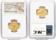 Maurice Tiberius (AD 582-602). AV light-weight solidus of 23-siliquae (22mm, 4.26 gm, 7h). NGC XF 4/5 - 2/5, wavy flan, marks, graffito. Constantinopl...