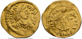 Maurice Tiberius (AD 582-602). AV semissis (19mm, 2.16 gm, 6h). NGC Choice XF 4/5 - 2/5, wrinkled, clipped. Constantinople. D N MAVRI-CI P P AVG, diad...