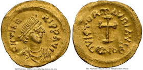 Maurice Tiberius (AD 582-602). AV tremissis (16mm, 1.47 gm, 6h). NGC AU 5/5 - 2/5, clipped, bent. Constantinople. D N TIbЄ-RI PP AVG, pearl-diademed, ...